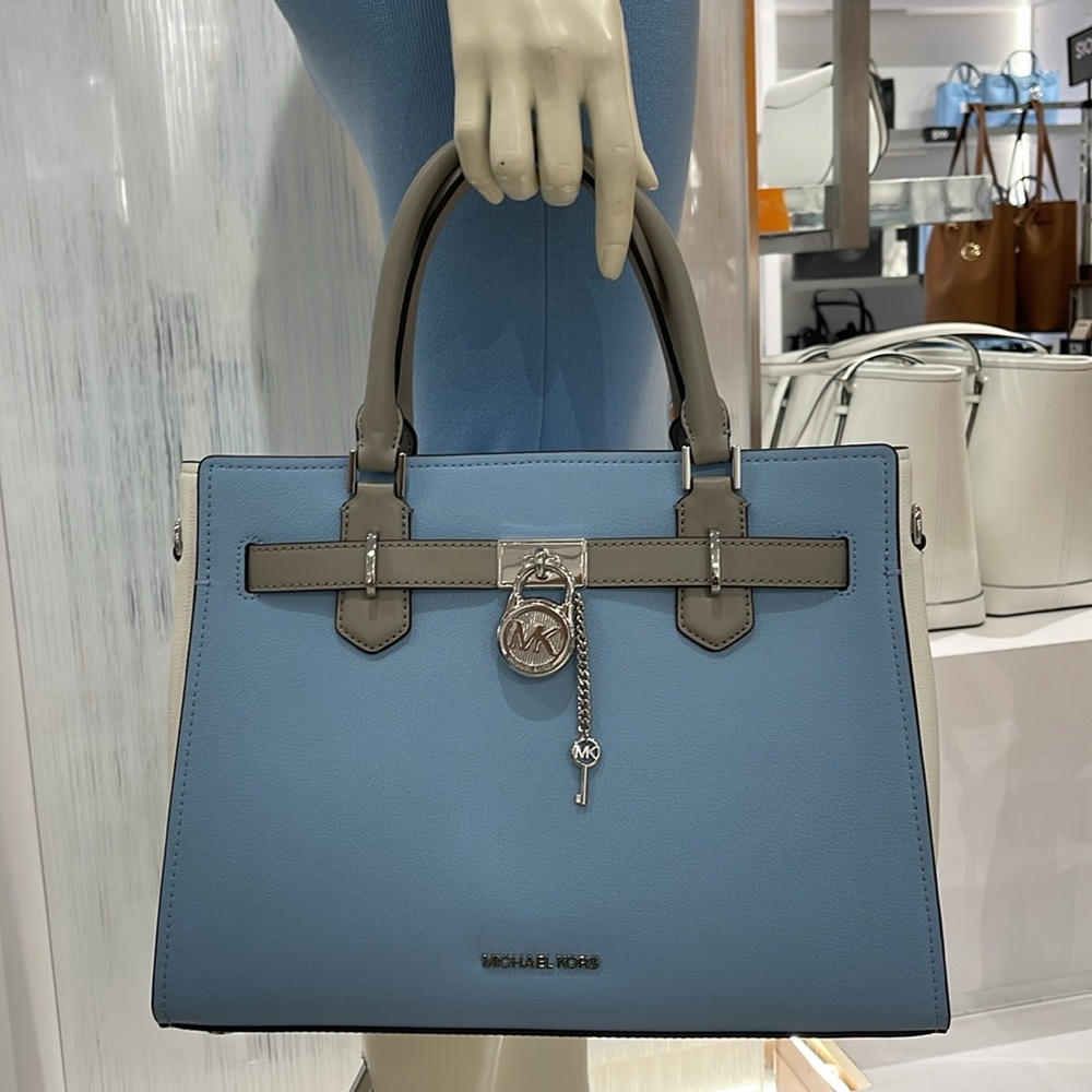 MICHAEL KORS Hamilton Medium Color-Block Leather Satchel
 LT SKY MLT
NWT - Picture 15 of 16